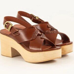 SESSUN Bhawan Clog-Style Leather Sandals: Cognac, Size EU40